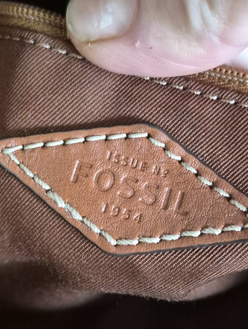 Fossil Emma Tote Leather Zip Top Tote Shoulder Bag Double Handle Purse Cognac - Picture 10 of 13